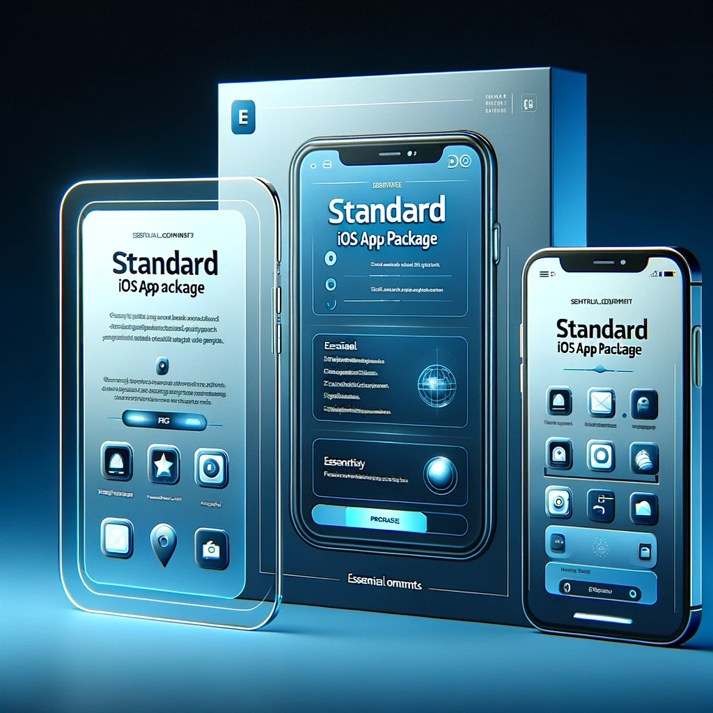DALL·E 2024-06-05 15.00.53 - Create a frame image showcasing the 'Standard iOS App Package' with 3 mobile and web mockups in a blue gradient frame. The mockup screen content shoul (1) (1) Standard iOS App Package Deposit Payment